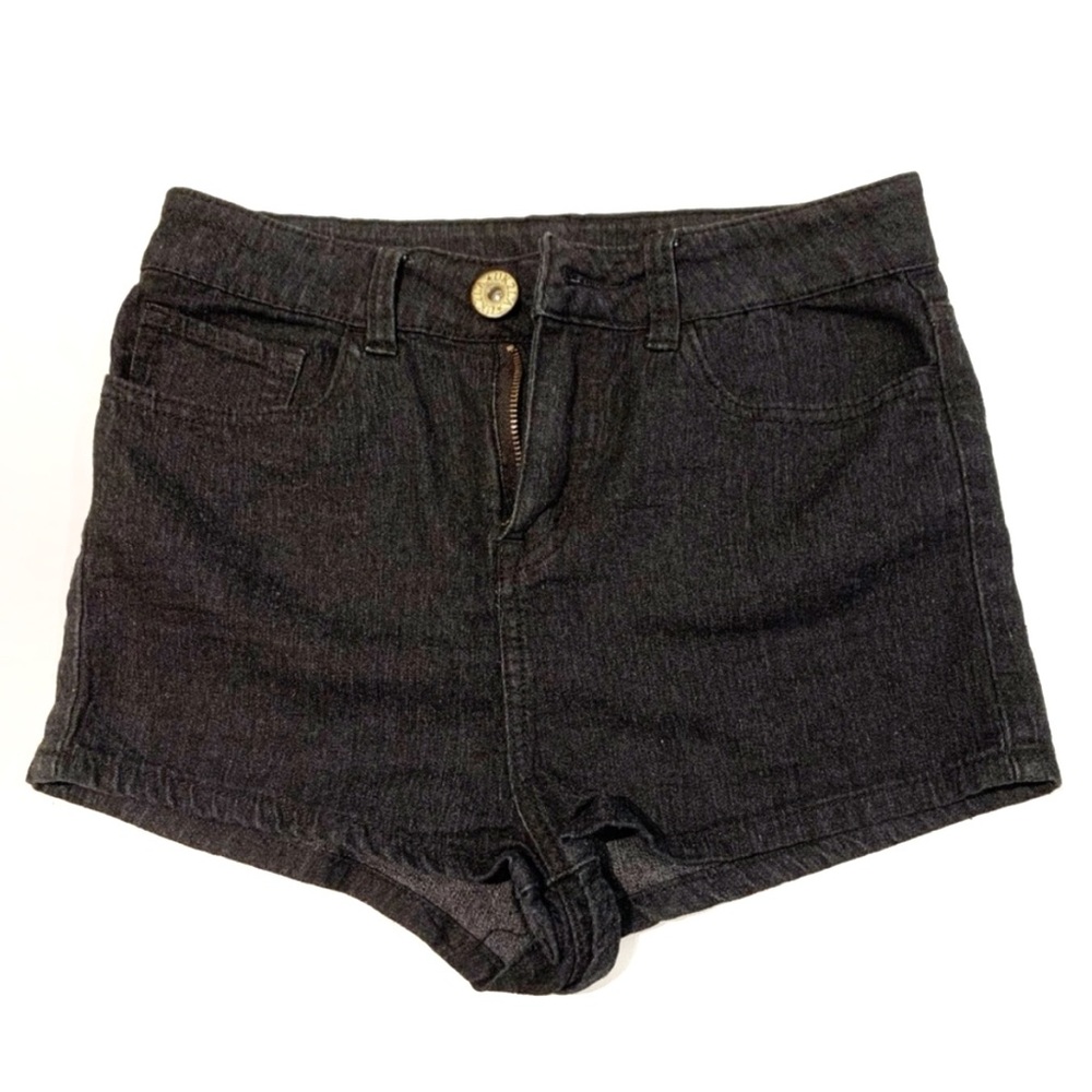 UK2LA Black Jean Denim High Waisted Short Shorts Mini Cheeky Pockets Button Cute